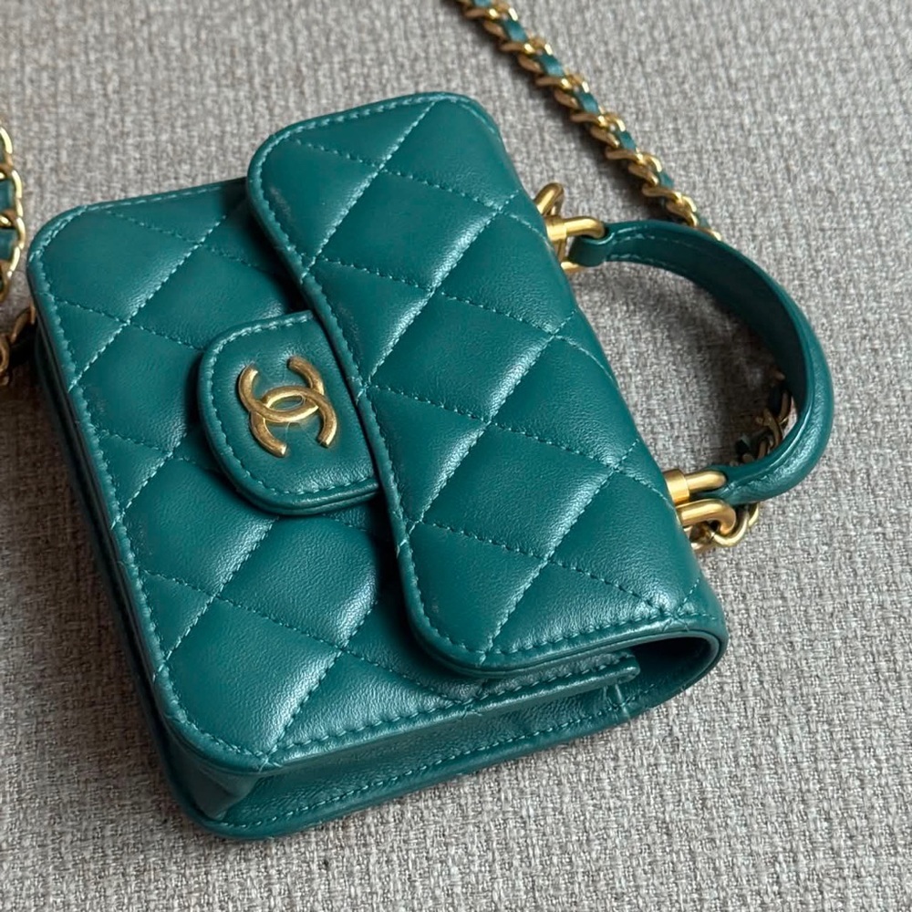 🎀 CC Top Handle Flap Coin Purse W/Chain Lambskin 31 - Picture 5 of 12